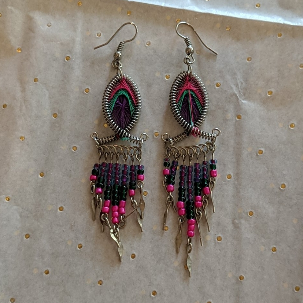 Woven Beaded Earrings- very lightweight